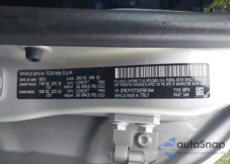 2016 Fiat 500X Lounge z USA, uszkodzony, nr VIN ZFBCFYDT3GP381944